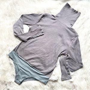 J. Crew turtleneck ribbed bodysuit with snaps on wrists/ arms in gray